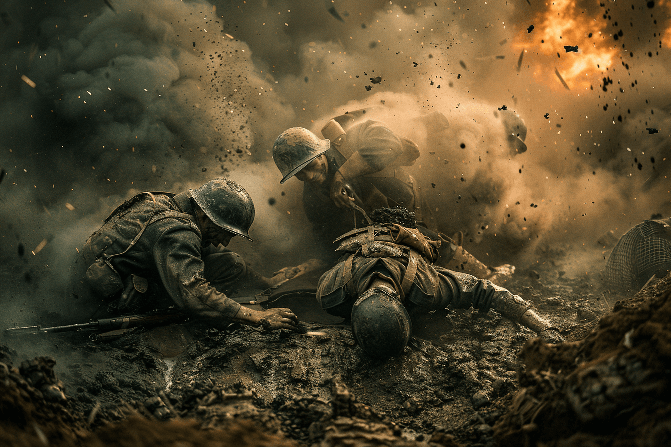 부상당한-병사를-보호하는-전쟁-영웅