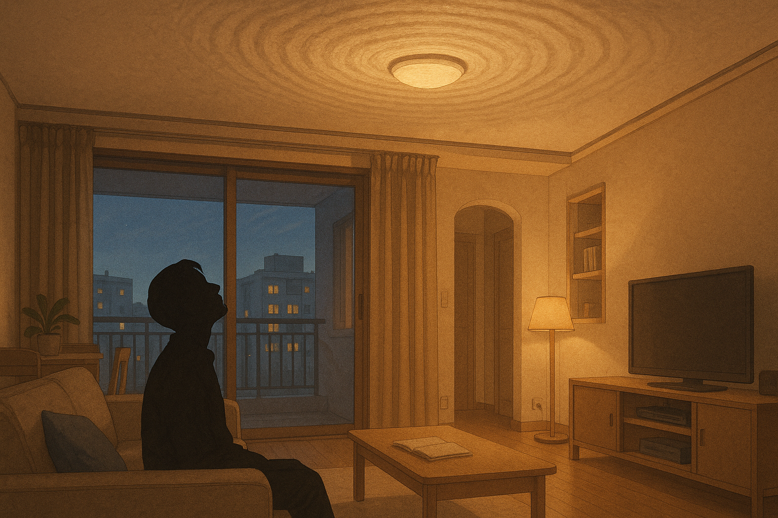 아파트 위층에서 오는 진동이나 소음을 표현한 일러스트