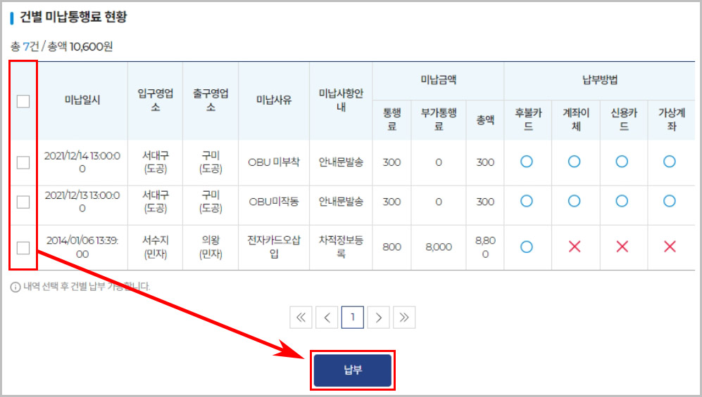 고속도로 하이패스 미납요금 조회 납부