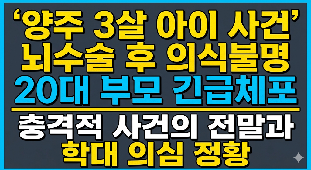 경기도 양주 3살 아이 뇌수술 의식불명, 20대 부모 긴급체포 충격적 전말 (학대 의심 멍자국 발견)