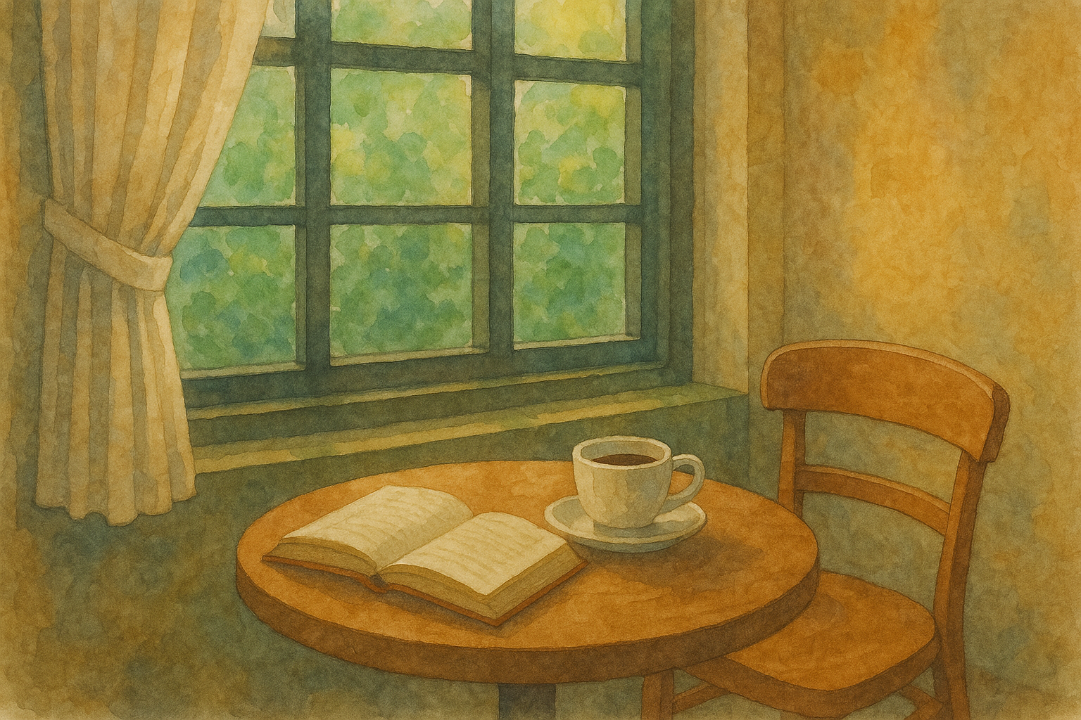 따뜻한 햇빛이 비추는 독서 공간