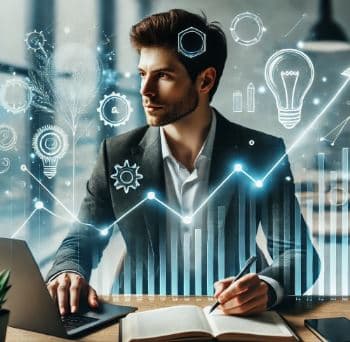 직장인이 부업을 하면서 자기 계발과 본업의 시너지를 내는 모습을 형상화한 이미지