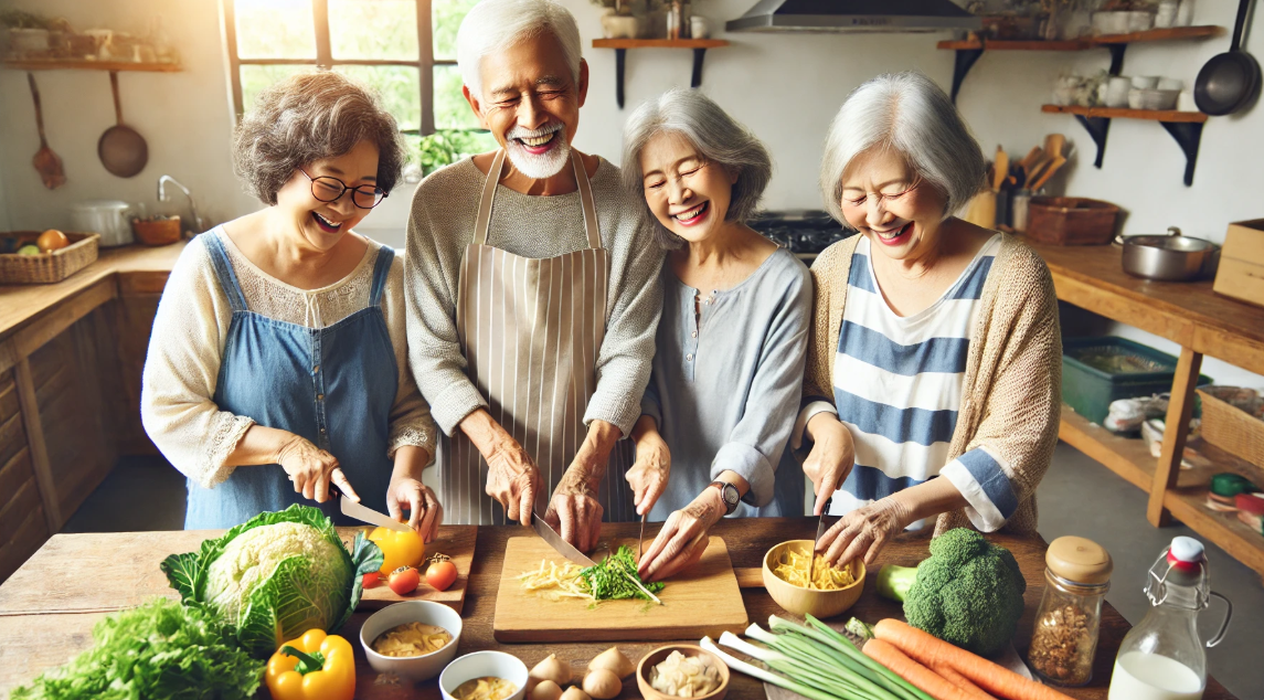 노년층 음식 준비하는 사진