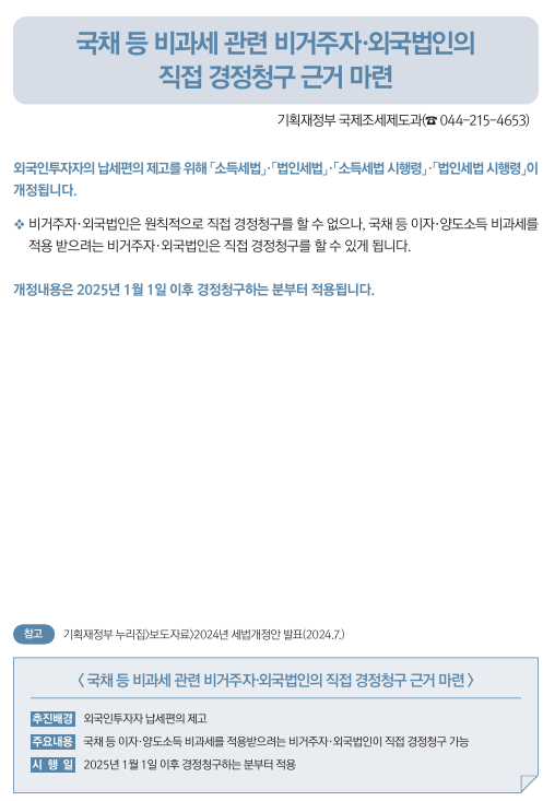 국채 등 비과세 관련 비거주자 외국법인의 직접 경정청구 근거 마련