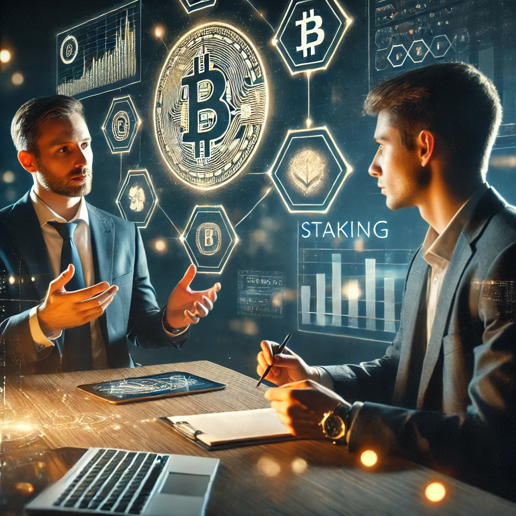 전문가와 코인 스테이킹 상담하는 모습