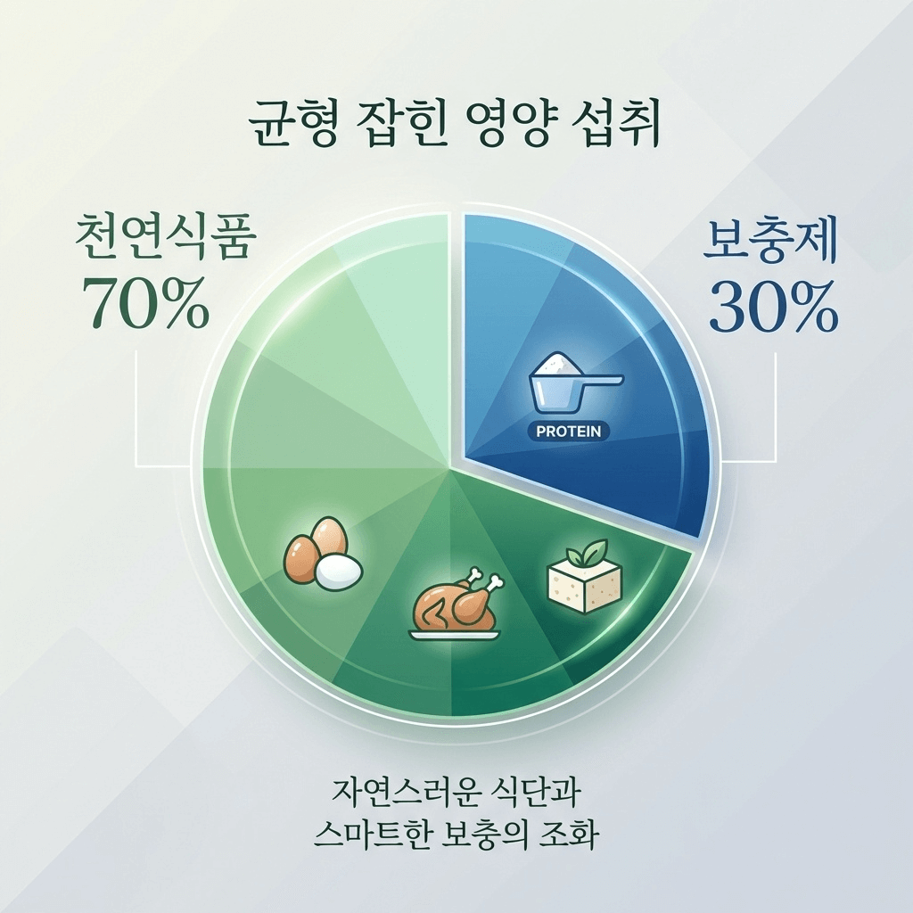 식품과 보충제의 단백질 배분 비율 예시