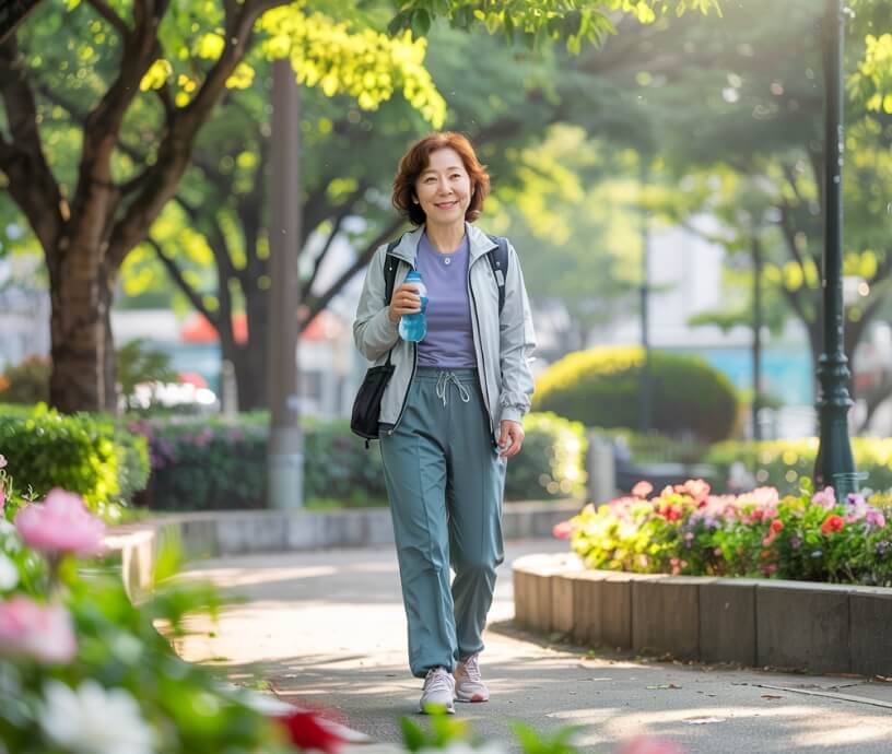 걷기운동중인 50대 여성