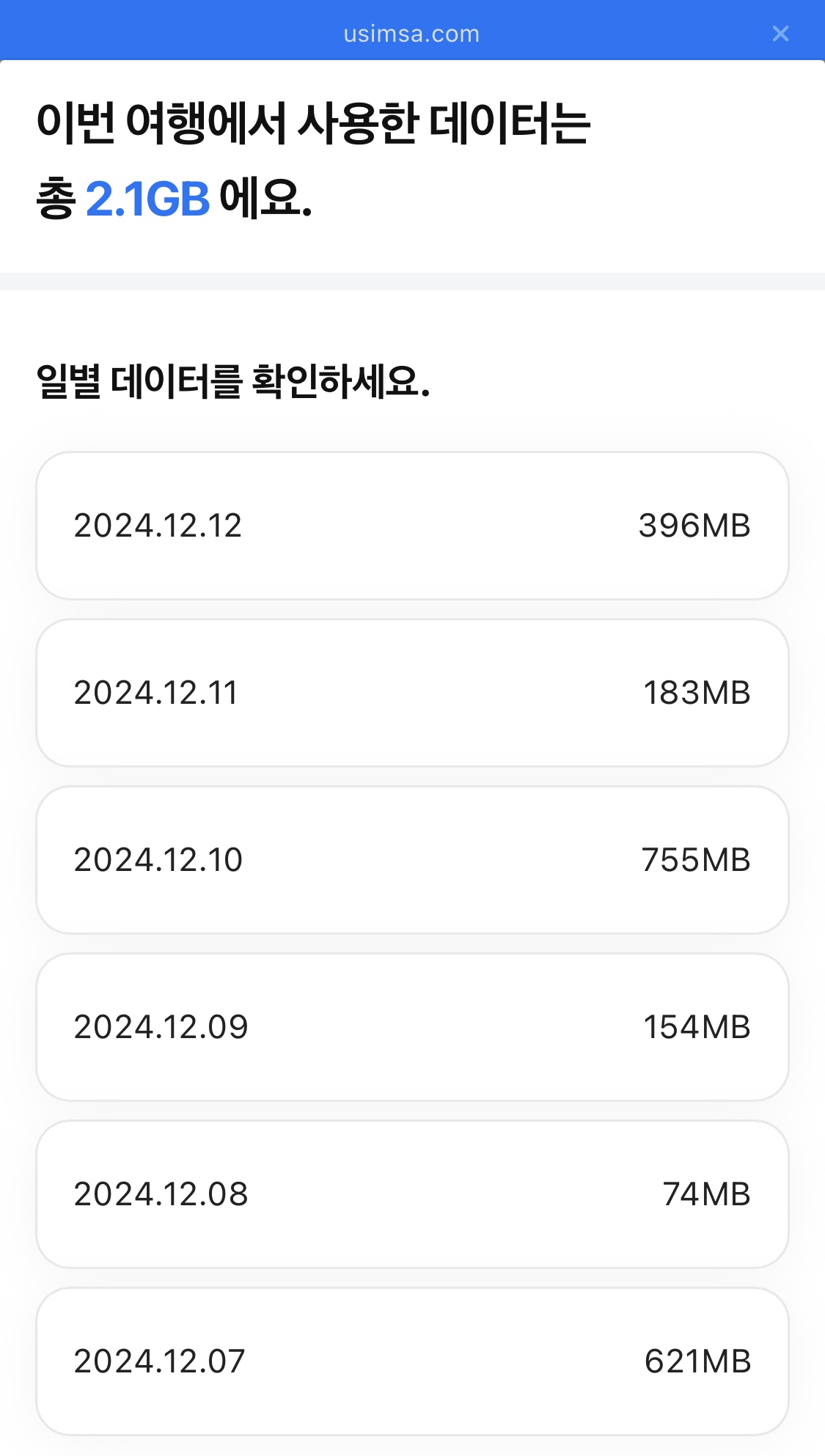 필리핀 코론 eSIM 사용량