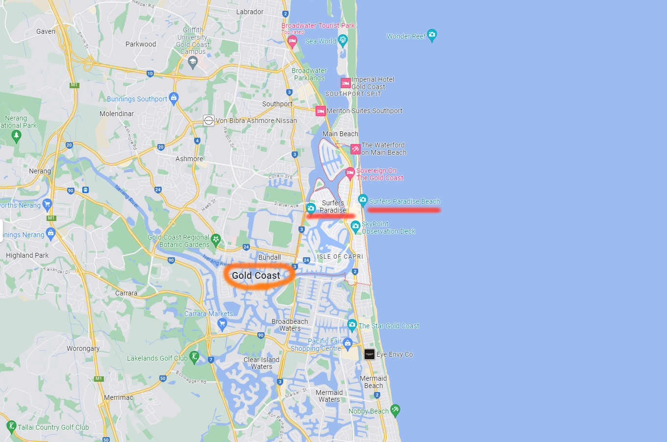 서퍼스 파라다이스 지도