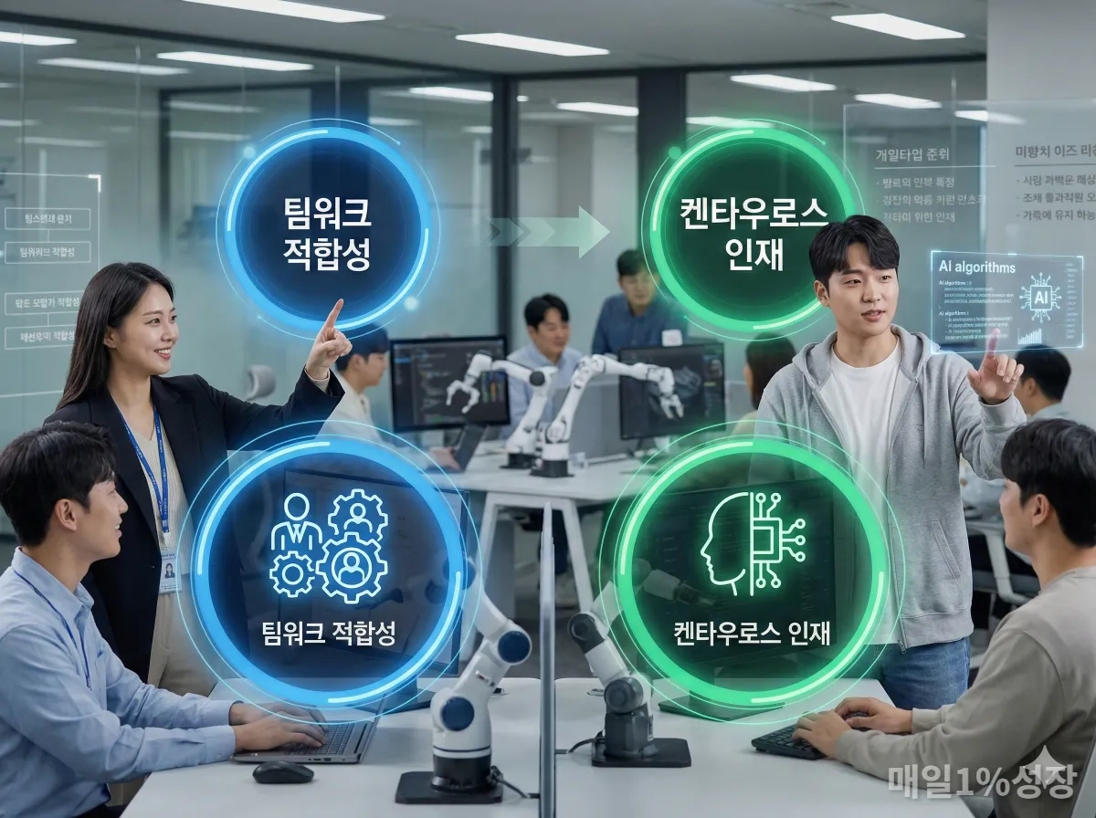 2026년 채용 핵심 키워드인 팀 핏과 켄타우로스 인재를 설명하는 인포그래픽 이미지