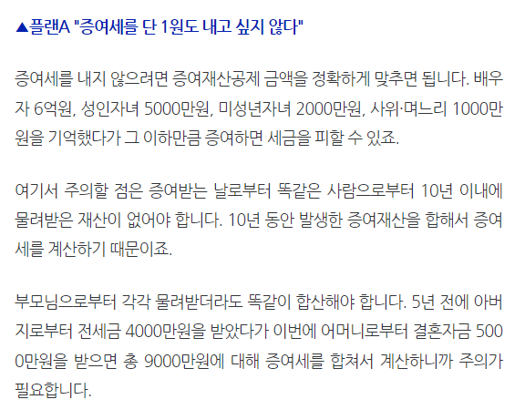 증여세 면제 한도 및 계산방법