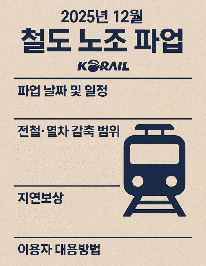 2025년 12월 철도 노조 ,코레일, 파업 날짜 및 일정, 전철, 열차 감축 범위, 지연보상, 이용자 대응방법