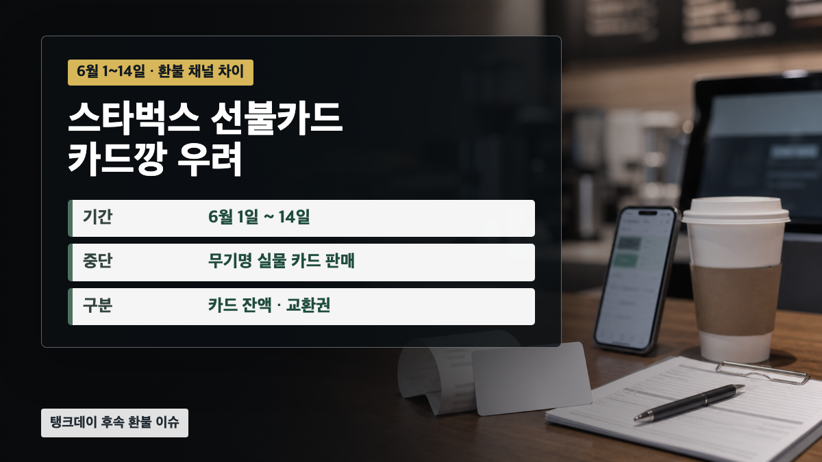 6월 1~14일 스타벅스 선불카드 전액 환불과 카드깡 우려