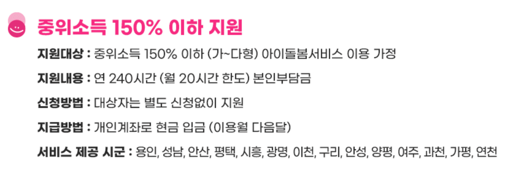 아이돌봄 본인부담금 신청하기 지원내용