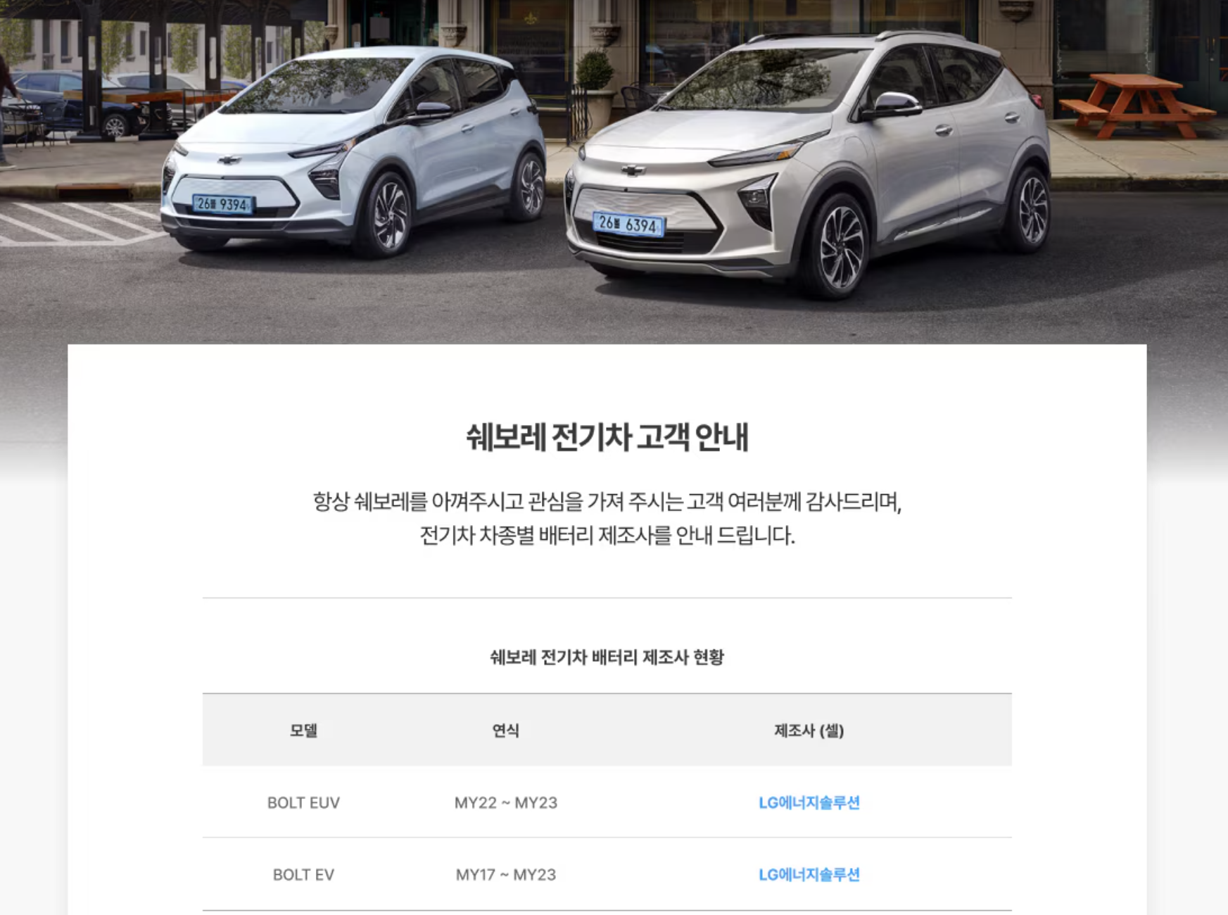 쉐보레 배터리 제조사 현황