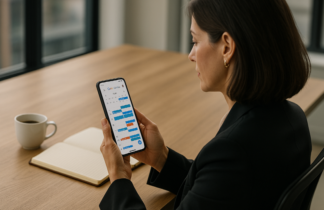 디지털 플래너를 확인하는 컨설턴트 모습