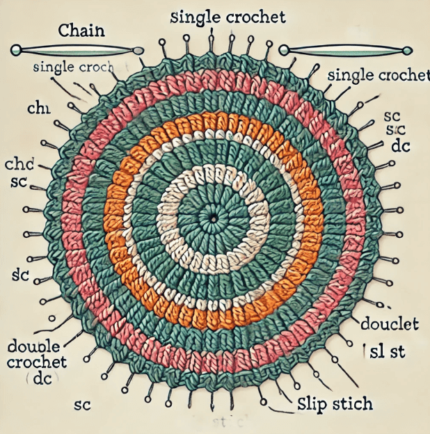원형 줄무늬 수세미 무료 도안