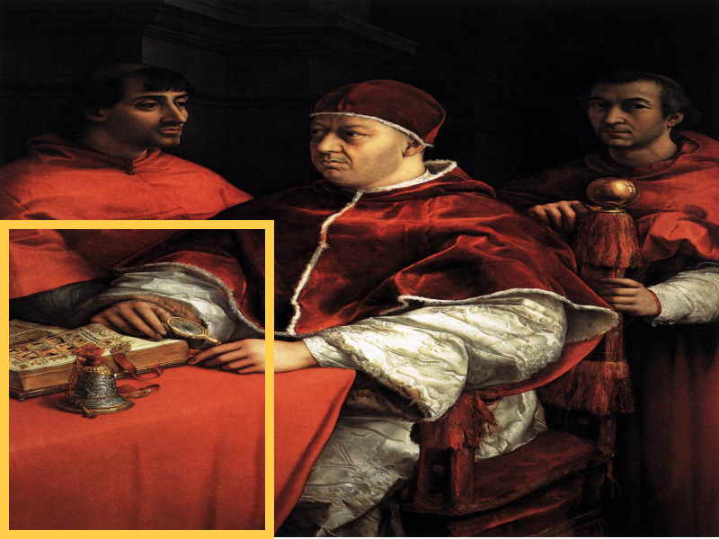 교황 레오 16세와 두 추기경 (Pope Leo X with Two Cardinals)-주요 포인트 부분