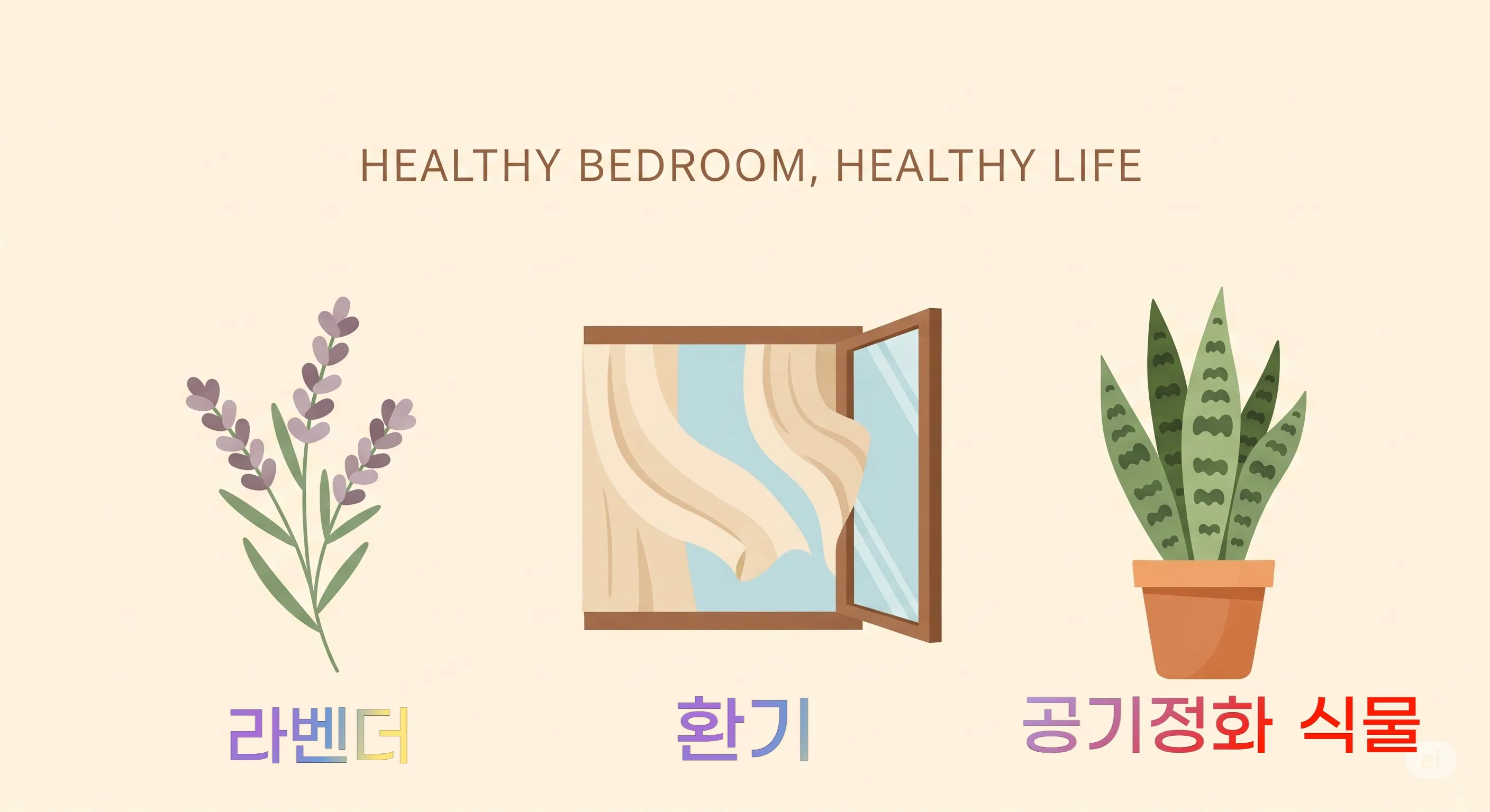 "건강한 침실을 위한 3가지 대안: 라벤더, 환기, 그리고 공기 정화 식물"