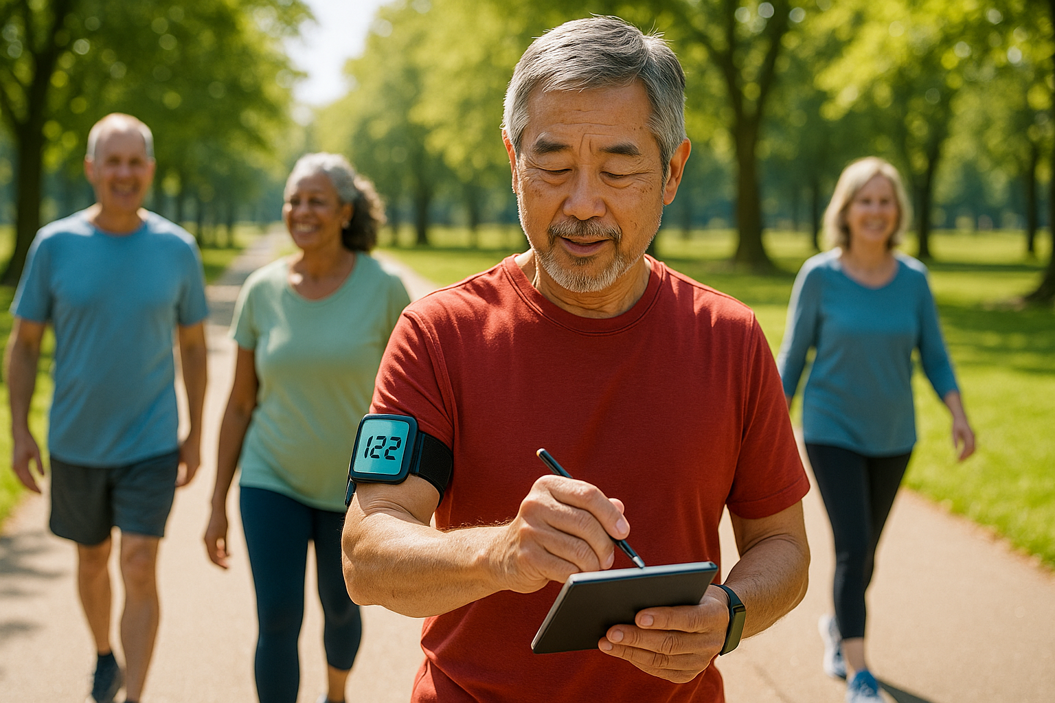 운동 강도를 체크하며 운동하는 시민