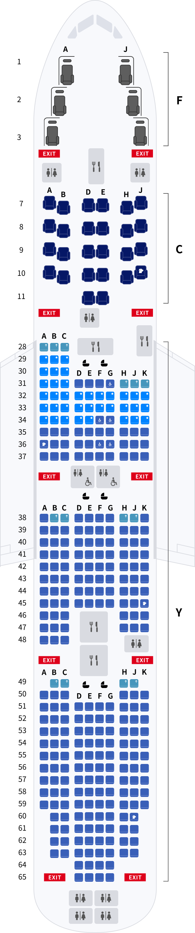 대한항공 보잉 B747 기본정보, 좌석배치도, 좌석 간격