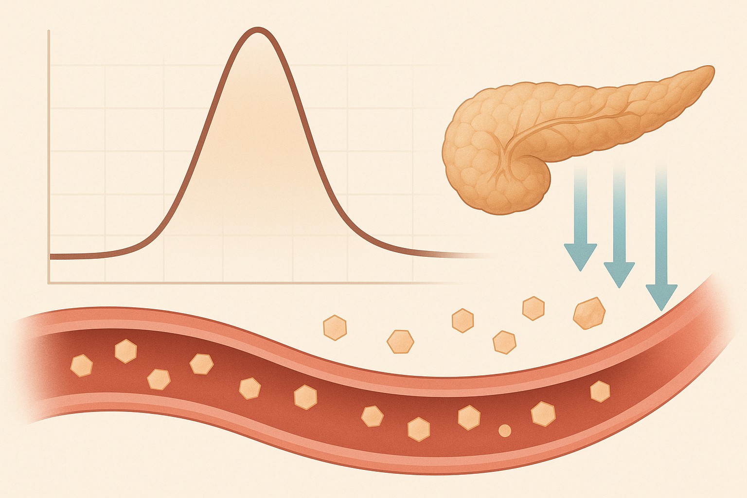 췌장에서 인슐린이 분비되는 모습을 표현한 이미지