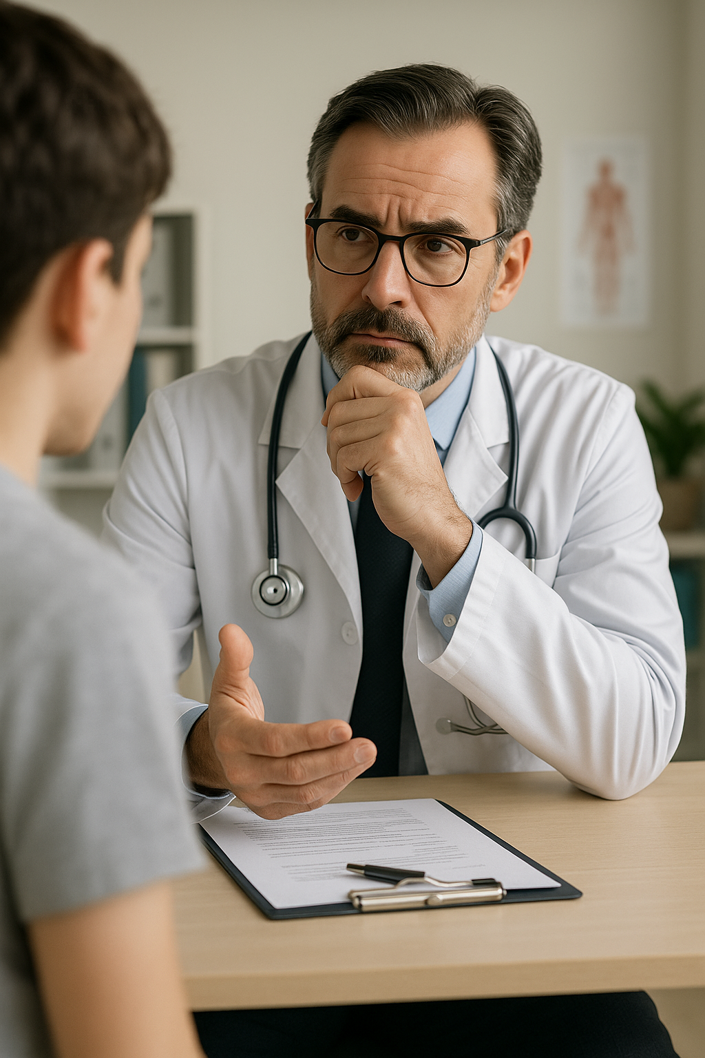 진료실에서 전문의가 설명하는 장면