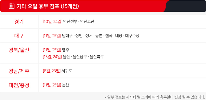 12월 홈플러스 휴무일 - 기타요일