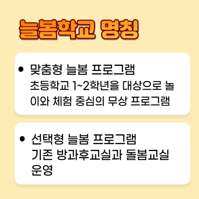 늘봄학교명칭 정의 맞춤형과 선택형