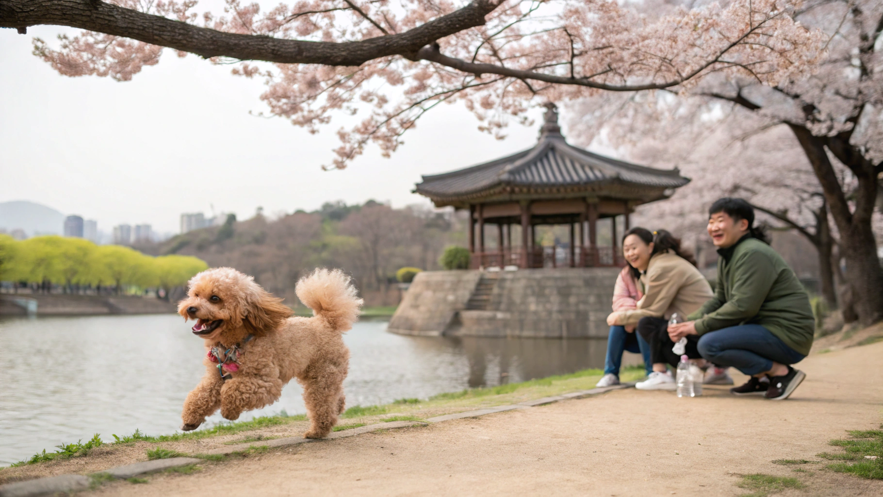 가족들과 즐거운 시간을 보내는 푸들
