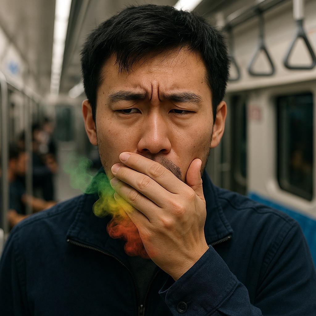 흡연 후 지하철에 탄 남성의 입냄새를 표현(출처: 자체제작)