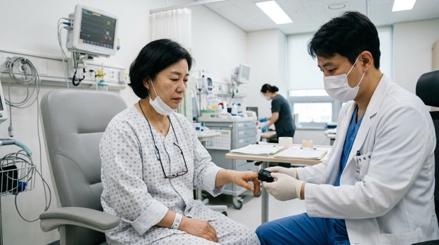 호흡곤란 응급 진료 장면】