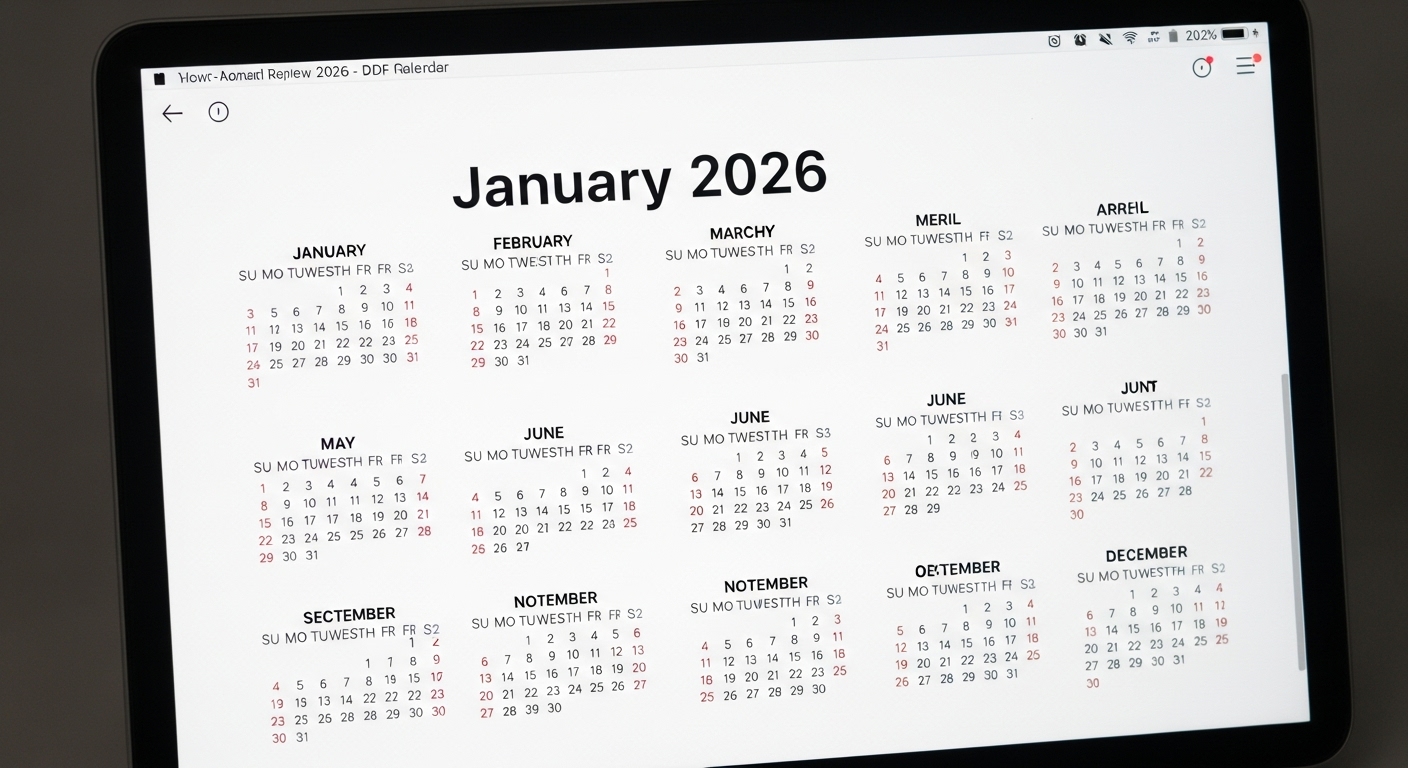 심플한 디자인의 2026년 월별 달력 PDF 미리보기 화면