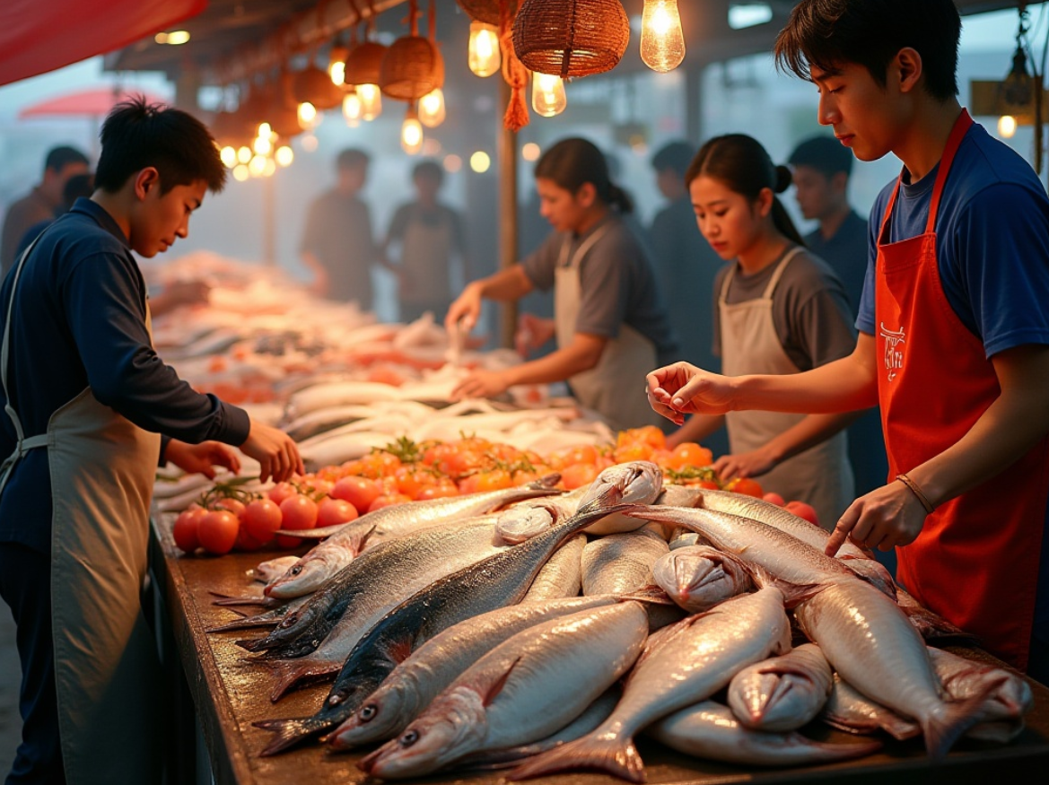 수산물 시장에서 판매되고 있는 생선들