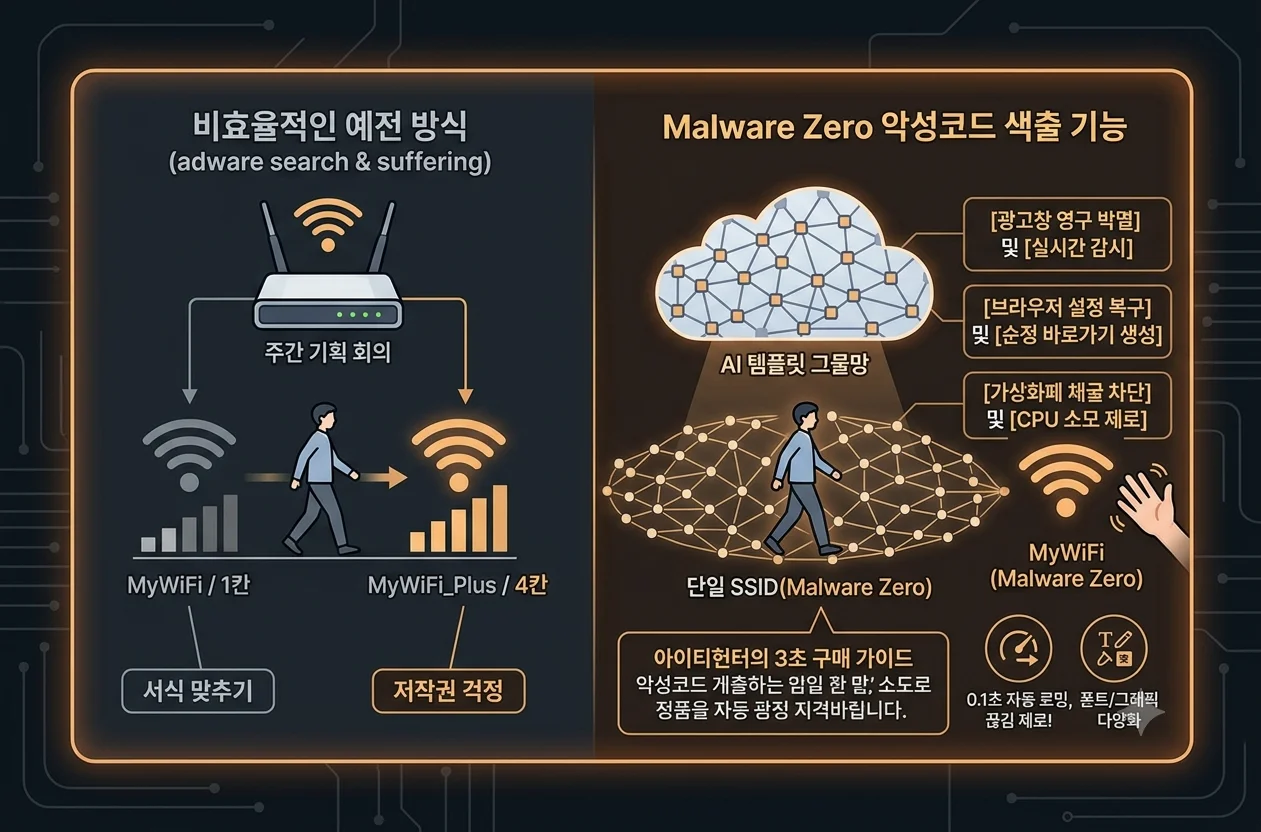 일반 백신으로 치료되지 않는 브라우저 하이재커 및 악성 애드웨어 팝업 원인 인포그래픽