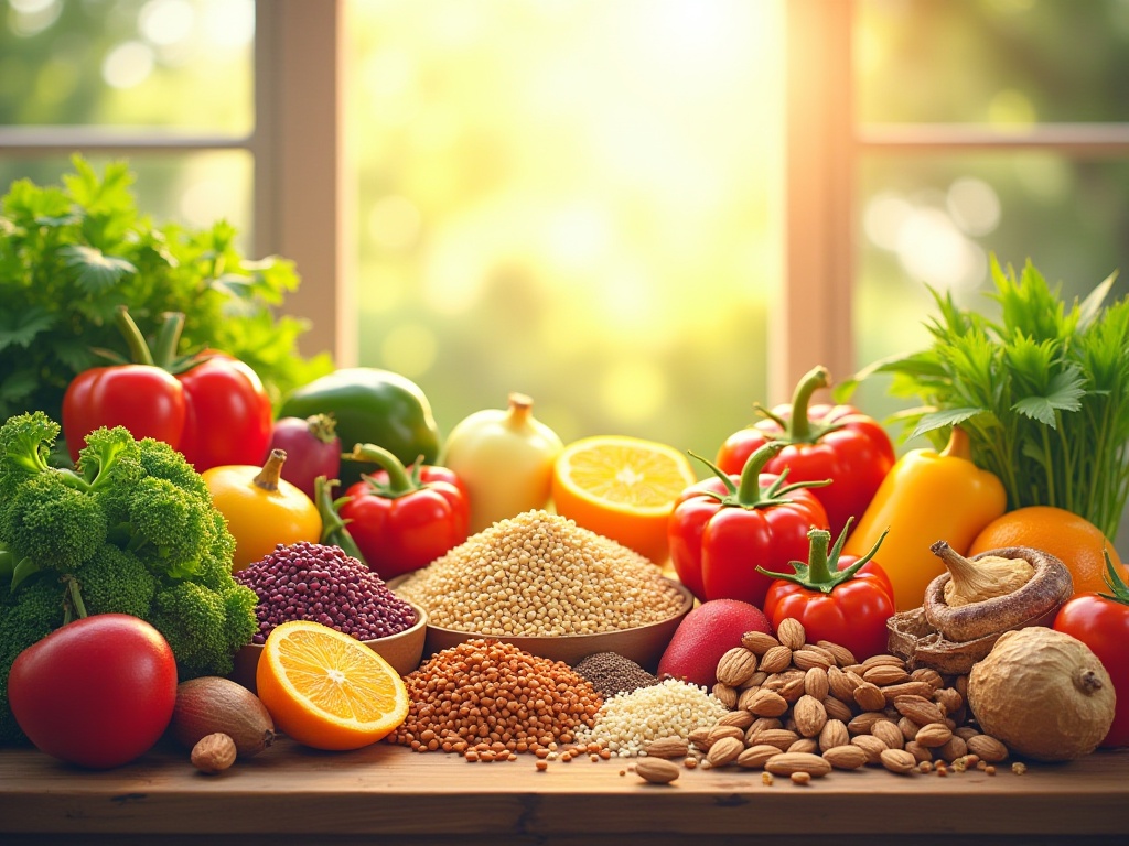 다채로운 건강식품들이 가득 있는 모습