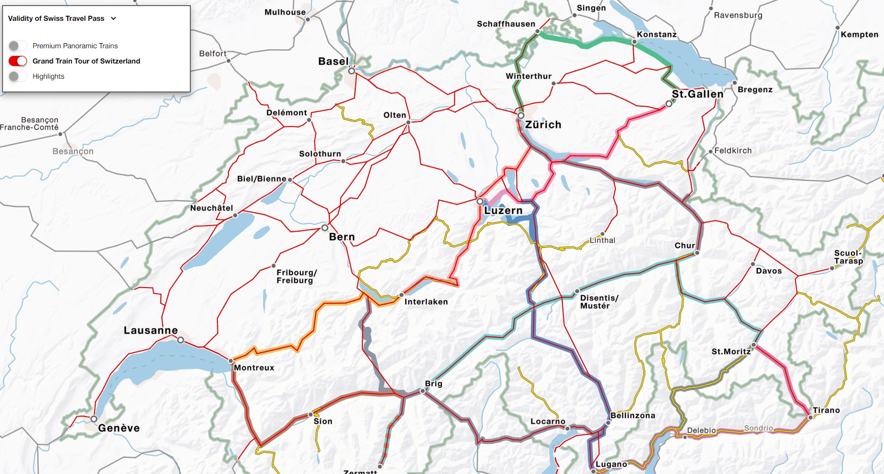 스위스 트래블패스 이용가능 지역
