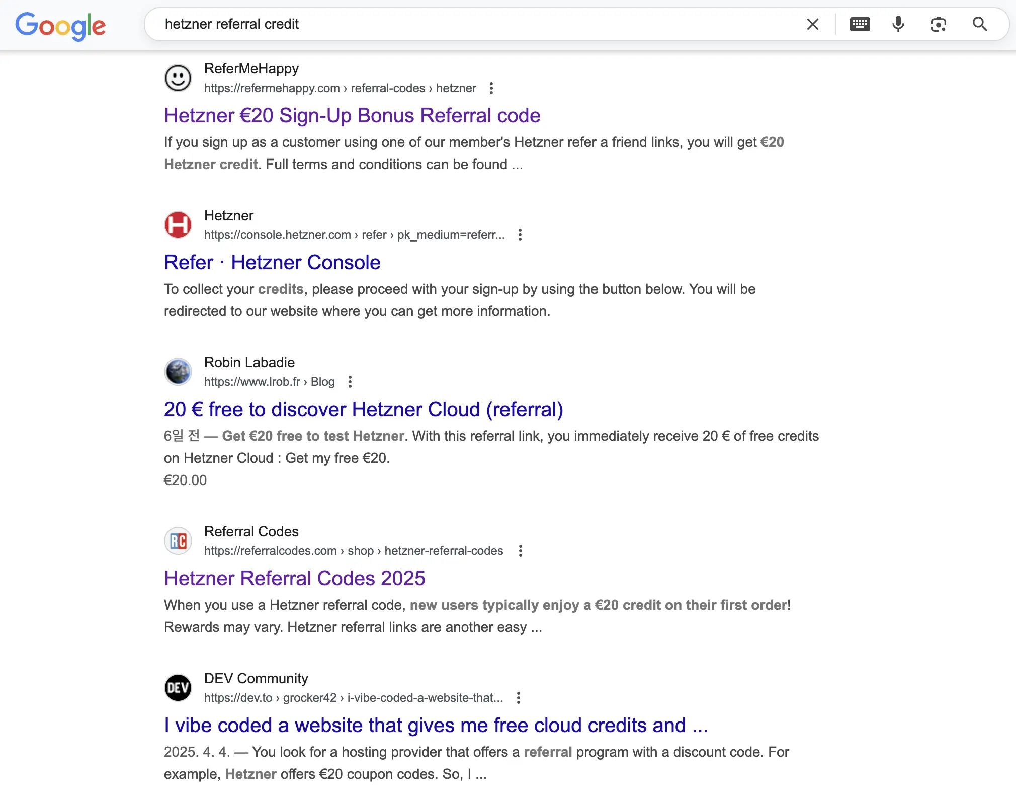 Hetzner Referral Credit Google Search