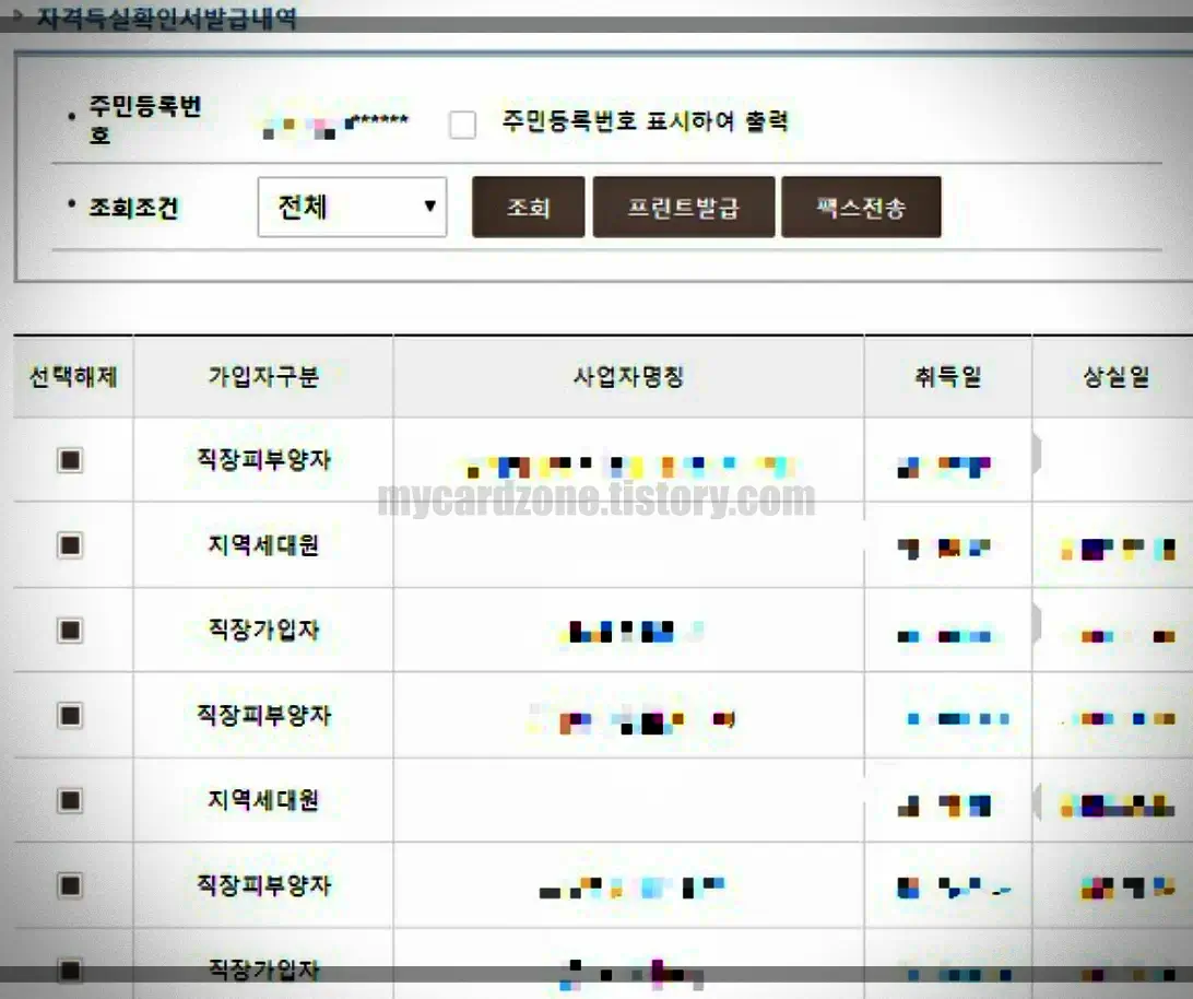 국민건강보험-PC-건강보험자격득실확인서-발급내역