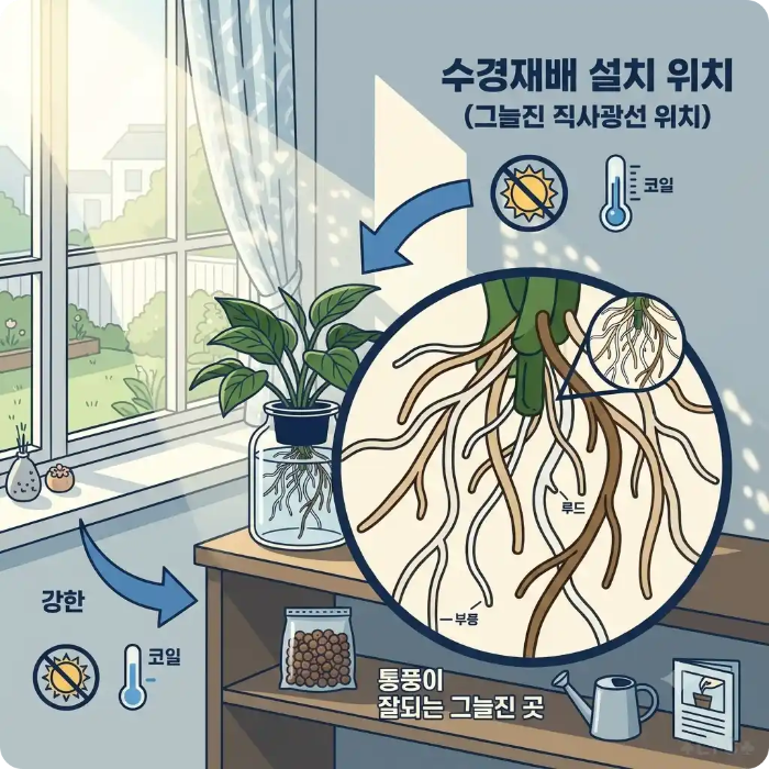 수경 용기 과열 점검을 위한 창가 직사광선과 설치 위치