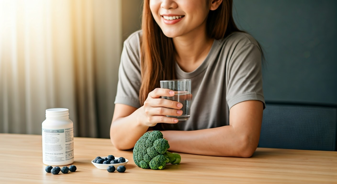 콜라겐과 항산화 식품을 섭취하는 모습