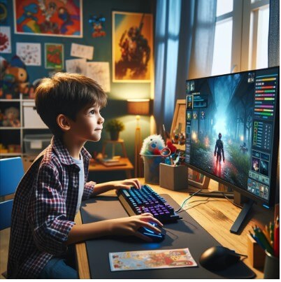 카카오게임을 즐기는 어린아이