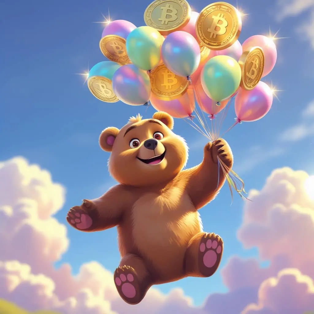 베라체인의 혁신적 블록체인 기술을 베라체인 캐릭터인 곰 캐릭터가 공중 부양하는 것으로 표현한 이미지.