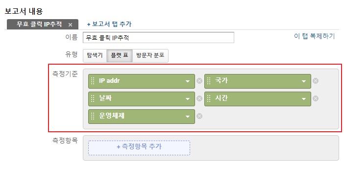 애널리틱스 맞춤 보고서 만들기 측정기준