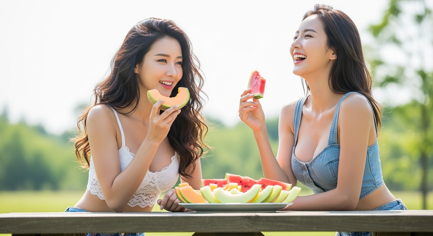 멜론을 먹는 여자들