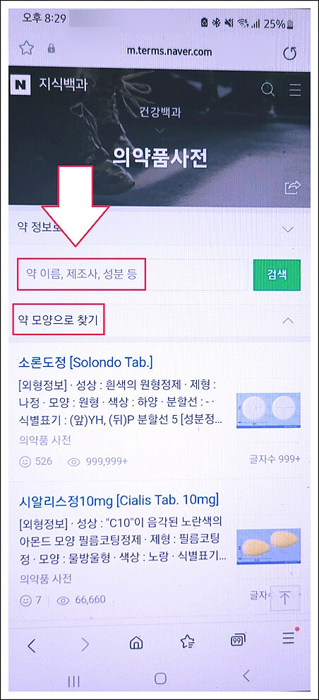 의약품명 검색방법