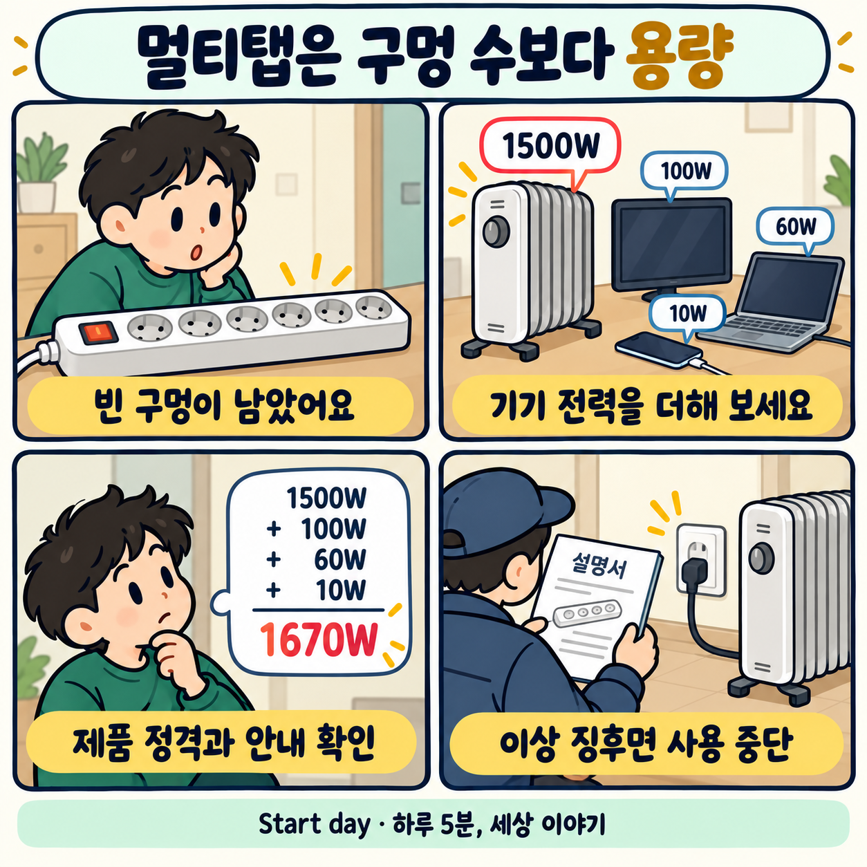 멀티탭은 구멍 수보다 용량