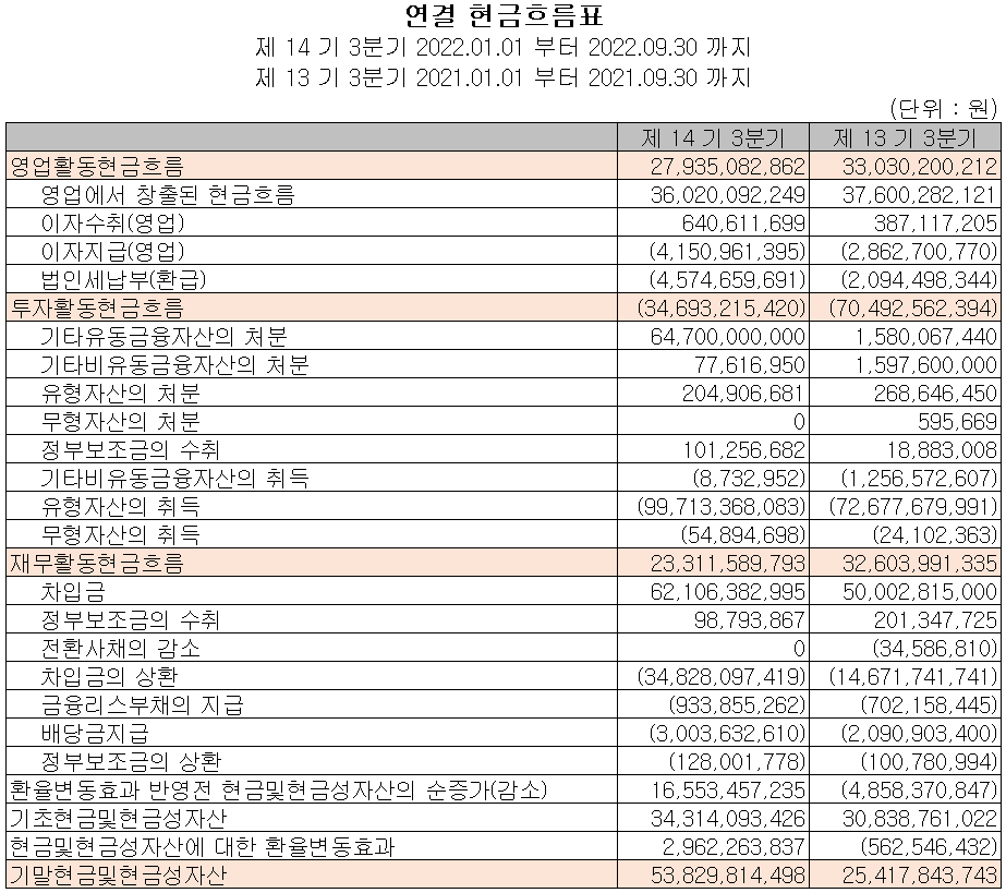 신흥에스이씨 - 현금흐름표