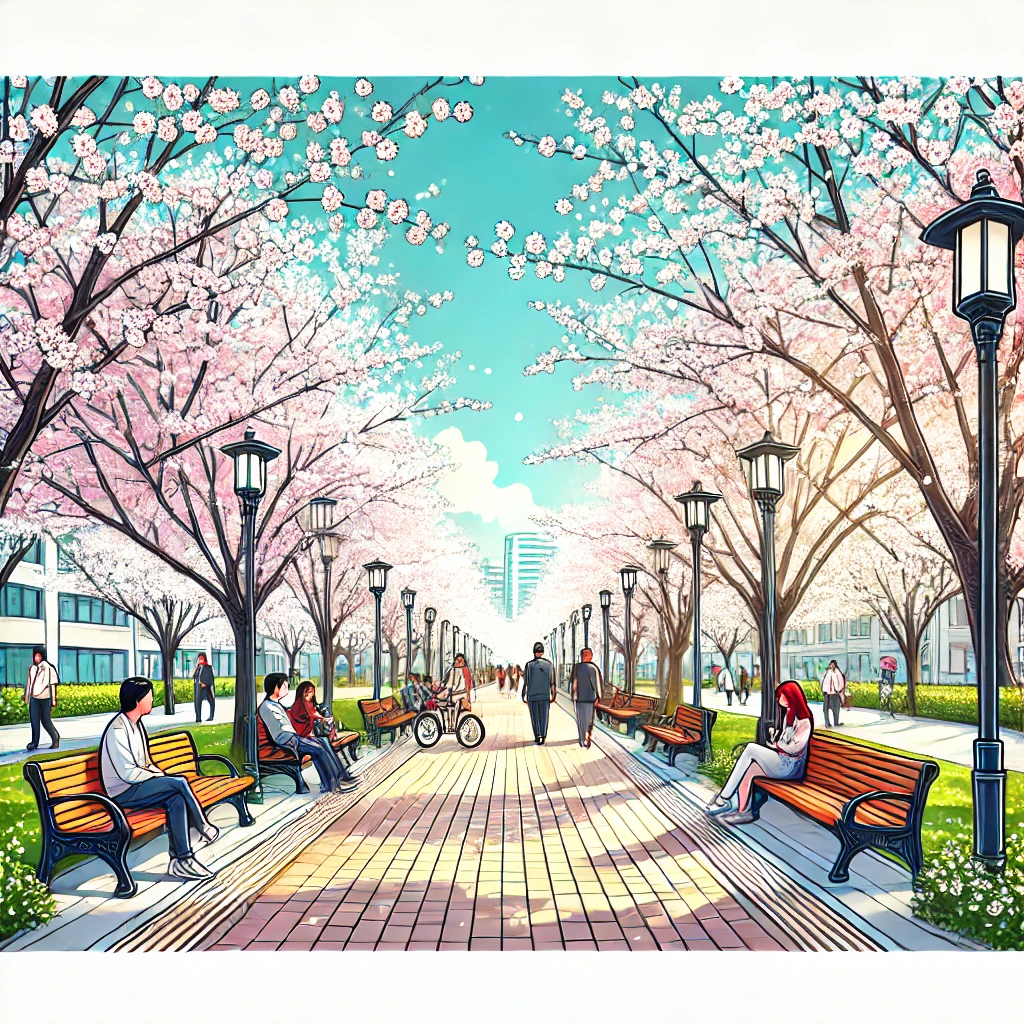 벚꽃이 만개한 봄날 이미지