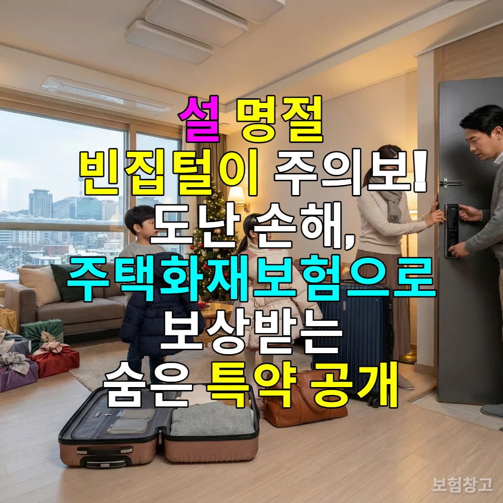 2026년 설 연휴를 앞두고 고향 갈 준비를 하며 집 보안을 걱정하는 한국 가족의 모습